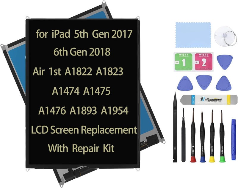 daplinno 9.7" Compatible with iPad 5 (5th Gen) 2017 A1822 A1823 A1474 A1475 A1476 2018 6 6th Gen A1893 A1954 Air 1 1st LCD Screen Replacement Display + Repair Kit - Image 1